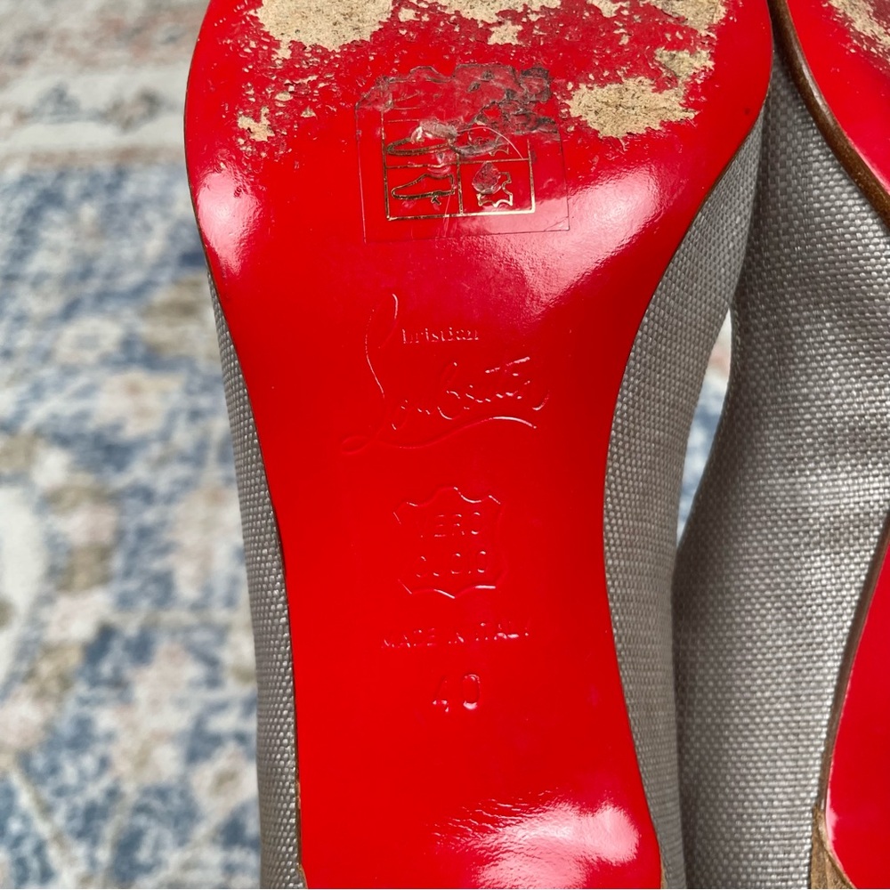 Christian Louboutin Pumps Gray Canvas Pointed Toe Classic Size Women’s Size 40 - Picture 8 of 11